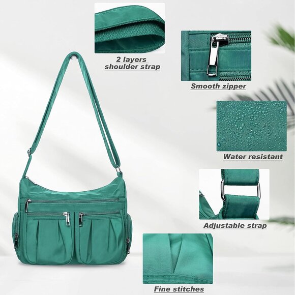 Women Lake Blue-m Nylon Water Resistant Anti Theft Travel Crossbody Shoulder Bag - Picture 6 of 6